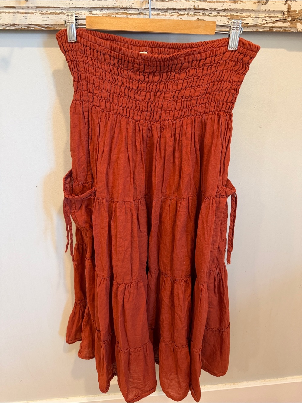 Cotton Flower Bohemian Tiered Pocket Skirt in Rust - Picture 3 of 9